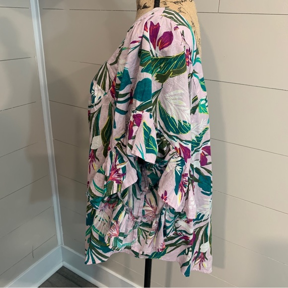 Terra & Sky Floral Tropical Print Square Neck Peasant Top - Picture 3 of 8